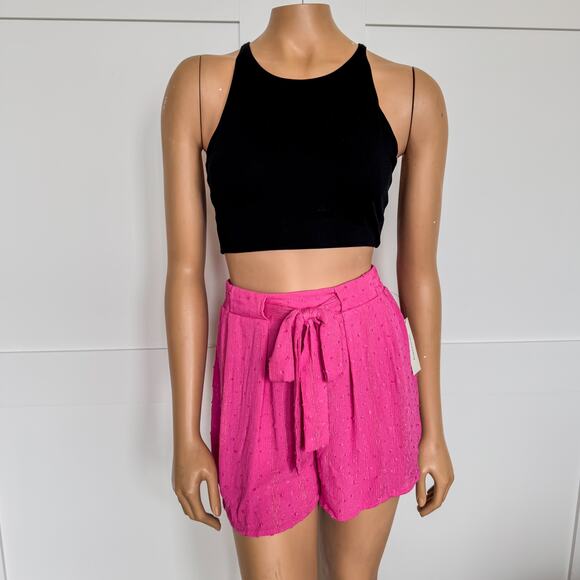 NWT-Francesca’s High Waisted Tie Front Paper Bag Style Pink Shorts-Women’s Small - Picture 2 of 8